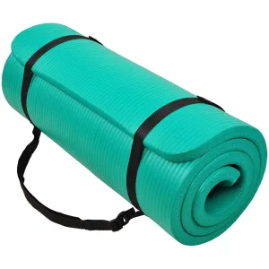 BalanceFrom Fitness GoCloud 1" Extra Thick Exercise Mat w/Strap, Green(Open Box)