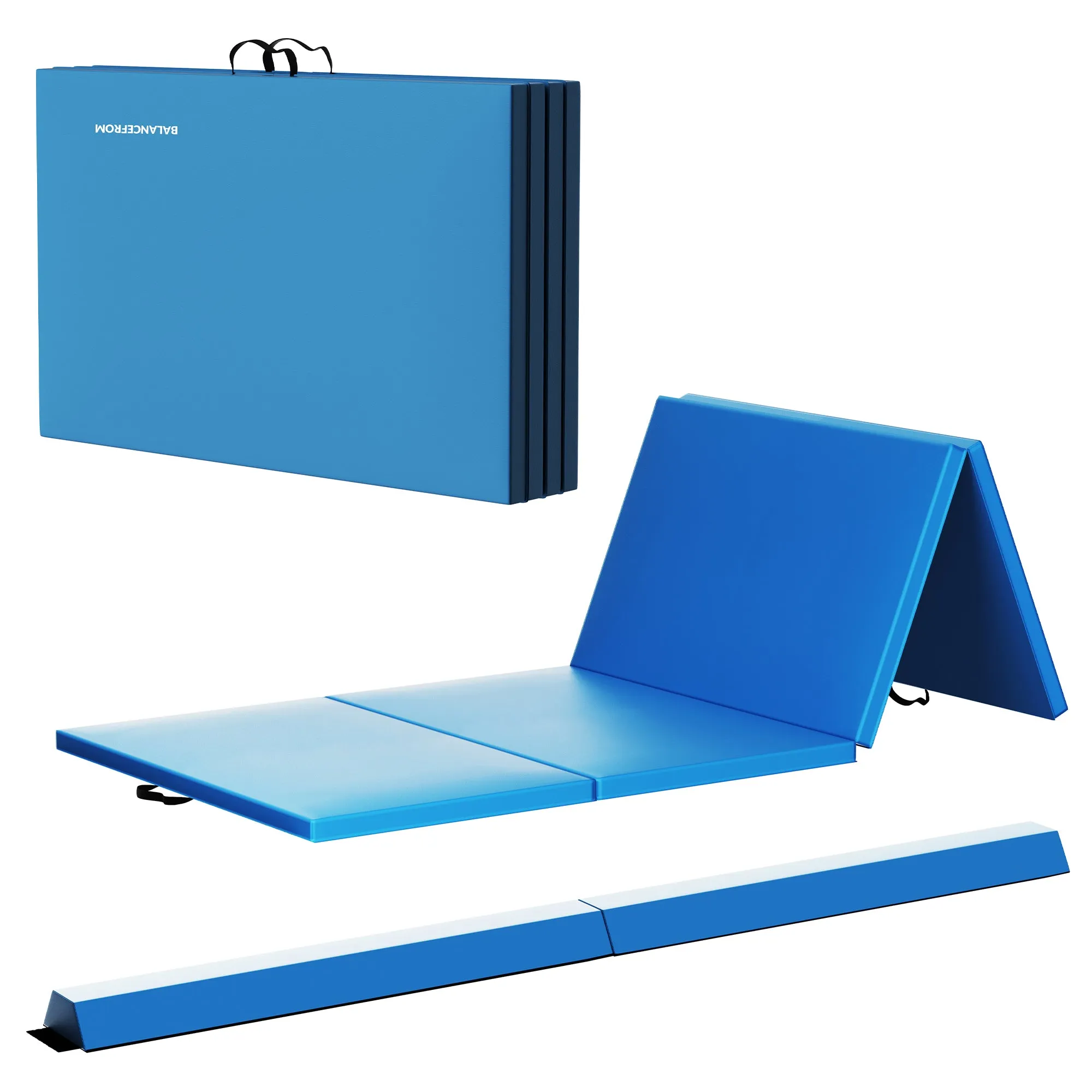 BalanceFrom Foldable Gymnastics Mat w/Sectional Floor Balance , Blue (Open Box)