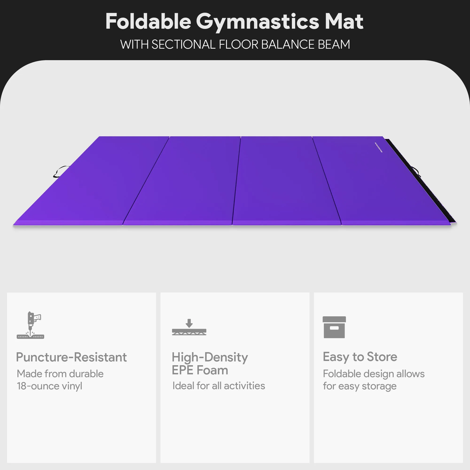 BalanceFrom Gymnastics Mat with Sectional Floor Balance Beam, Purple (Open Box)