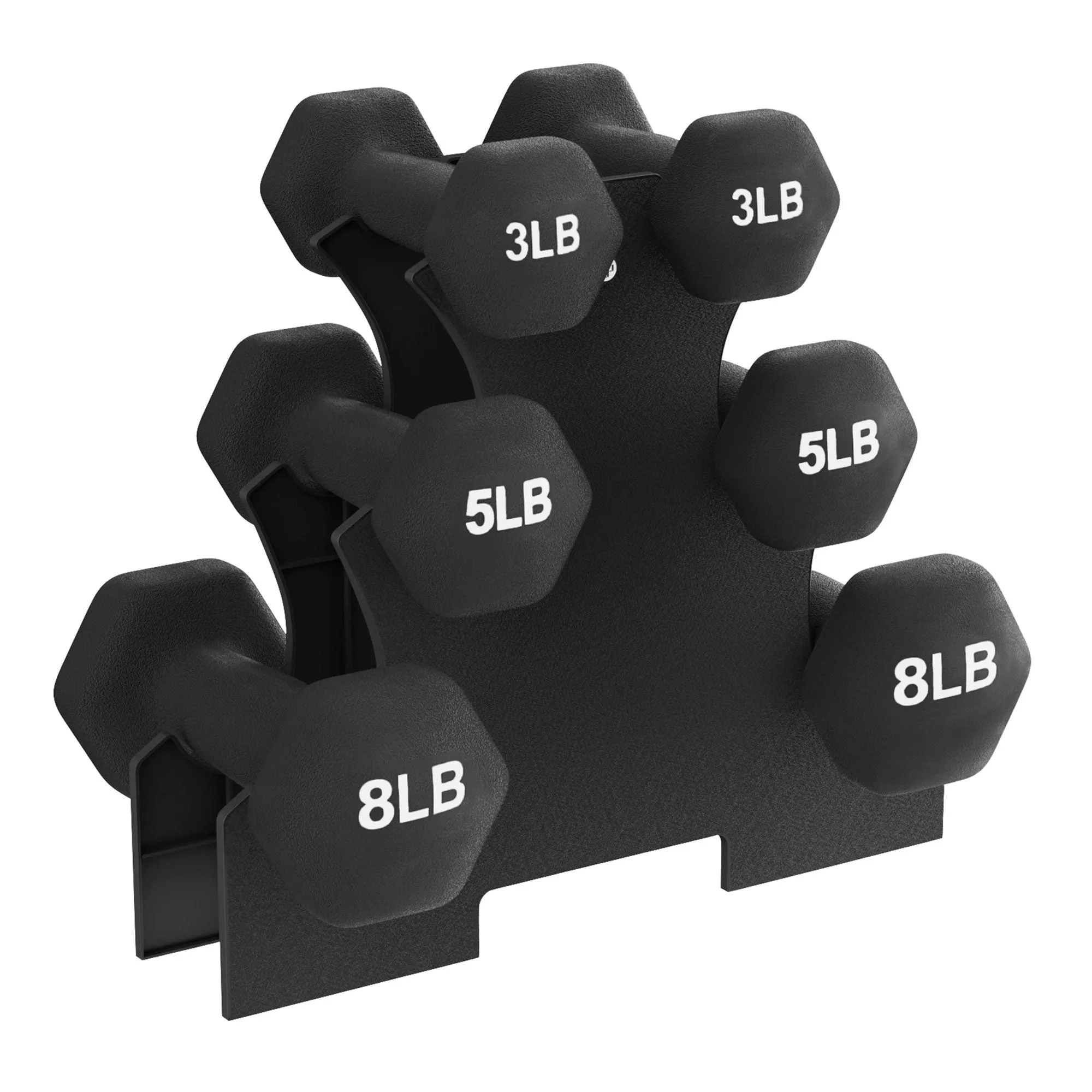 BalanceFrom Neoprene Dumbbells, 3 Pair Hand Weights Set with Stand, 32 Lb, Black