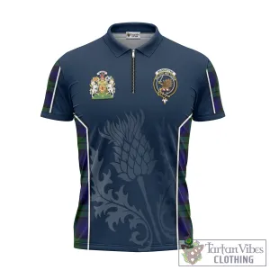 Bannatyne Tartan Zipper Polo Shirt with Family Crest and Scottish Thistle Vibes Sport Style