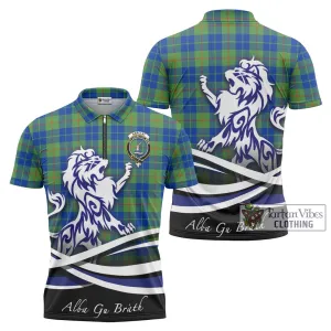 Barclay Hunting Ancient Tartan Zipper Polo Shirt with Alba Gu Brath Regal Lion Emblem