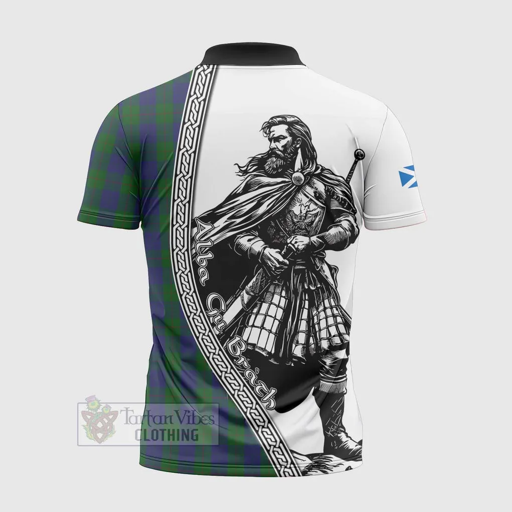 Barclay Tartan Clan Crest Zipper Polo Shirt with Highlander Warrior Celtic Style