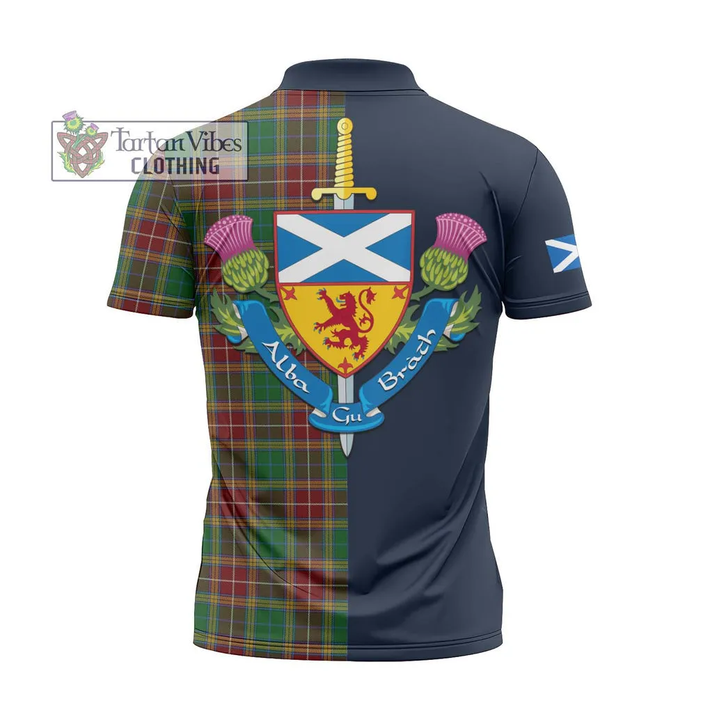 Baxter Tartan Zipper Polo Shirt Alba with Scottish Lion Royal Arm Half Style