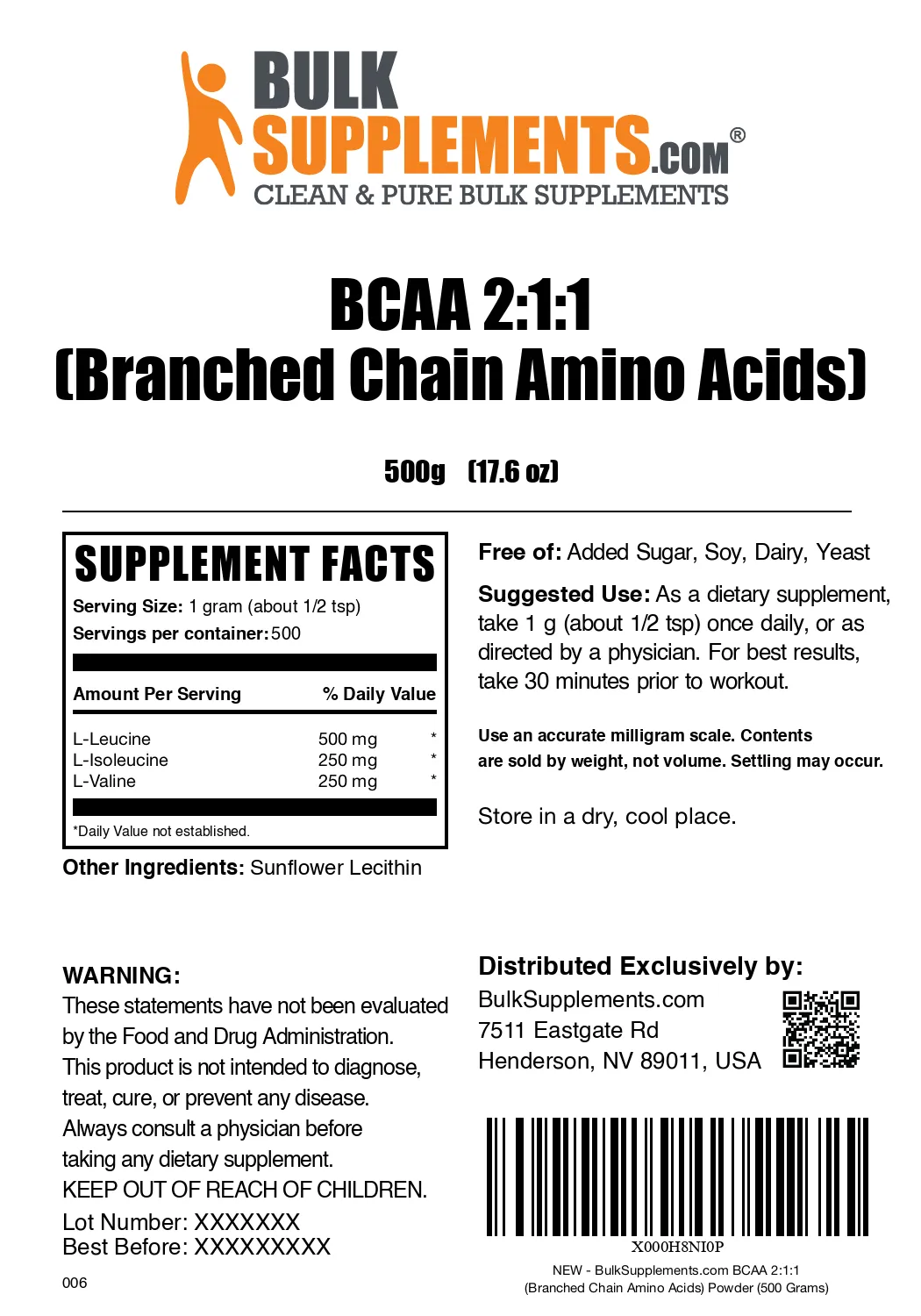 BCAA 2:1:1 (Branched Chain Amino Acids) Powder