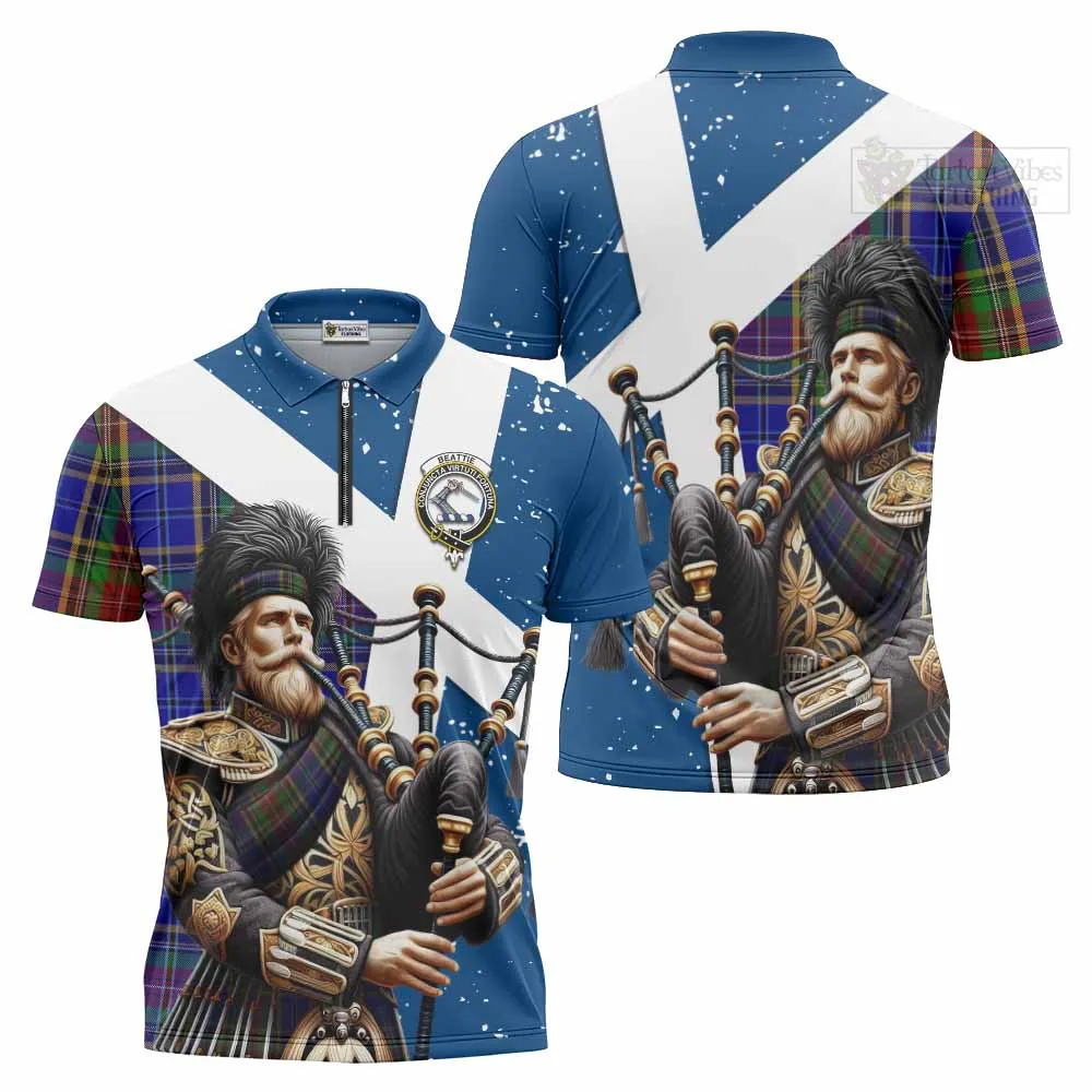 Beattie (Beatty) Tartan Zipper Polo Shirt with Family Crest Scottish Bagpiper Vibes