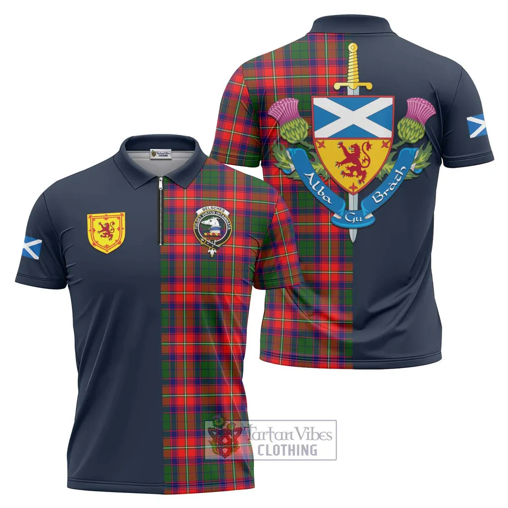 Belsches Tartan Zipper Polo Shirt Alba with Scottish Lion Royal Arm Half Style