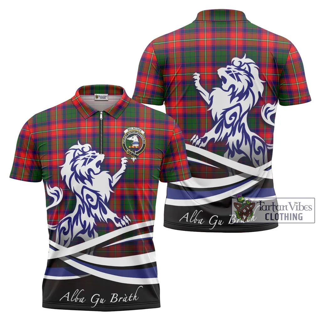 Belsches Tartan Zipper Polo Shirt with Alba Gu Brath Regal Lion Emblem