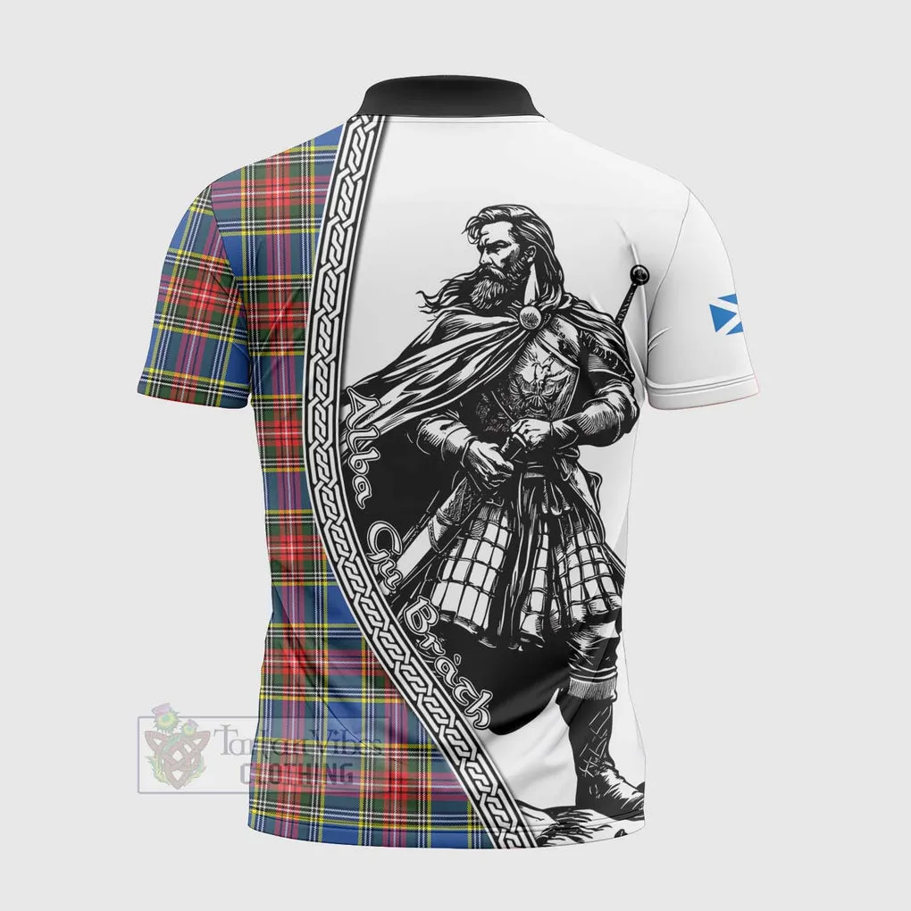 Bethune Tartan Clan Crest Zipper Polo Shirt with Highlander Warrior Celtic Style