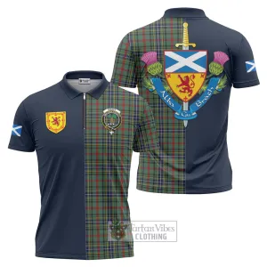 Bisset Tartan Zipper Polo Shirt Alba with Scottish Lion Royal Arm Half Style