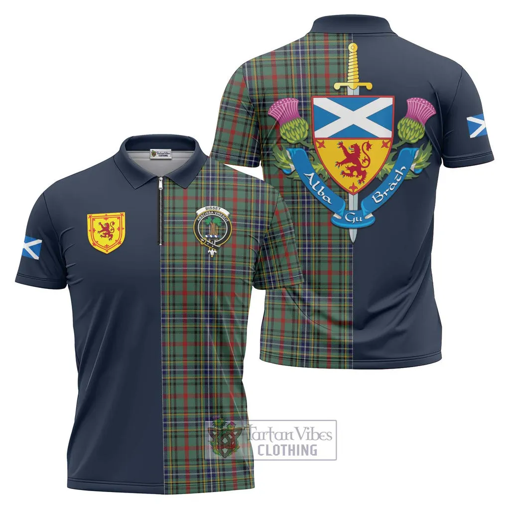 Bisset Tartan Zipper Polo Shirt Alba with Scottish Lion Royal Arm Half Style