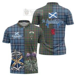 Bisset Tartan Zipper Polo Shirt Happy St. Andrew's Day Half Tartan Style