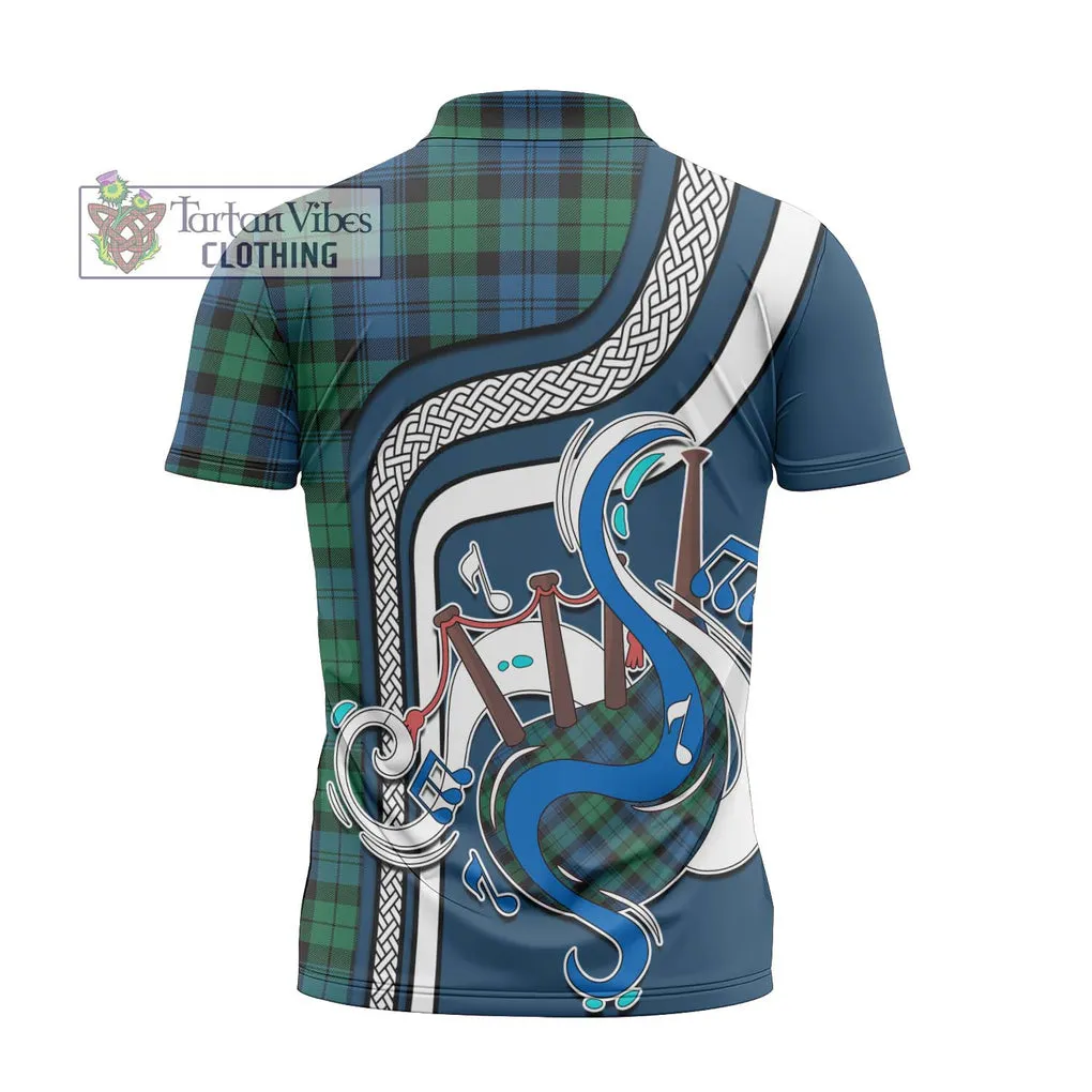 Black Watch Ancient Tartan Zipper Polo Shirt with Epic Bagpipe Style