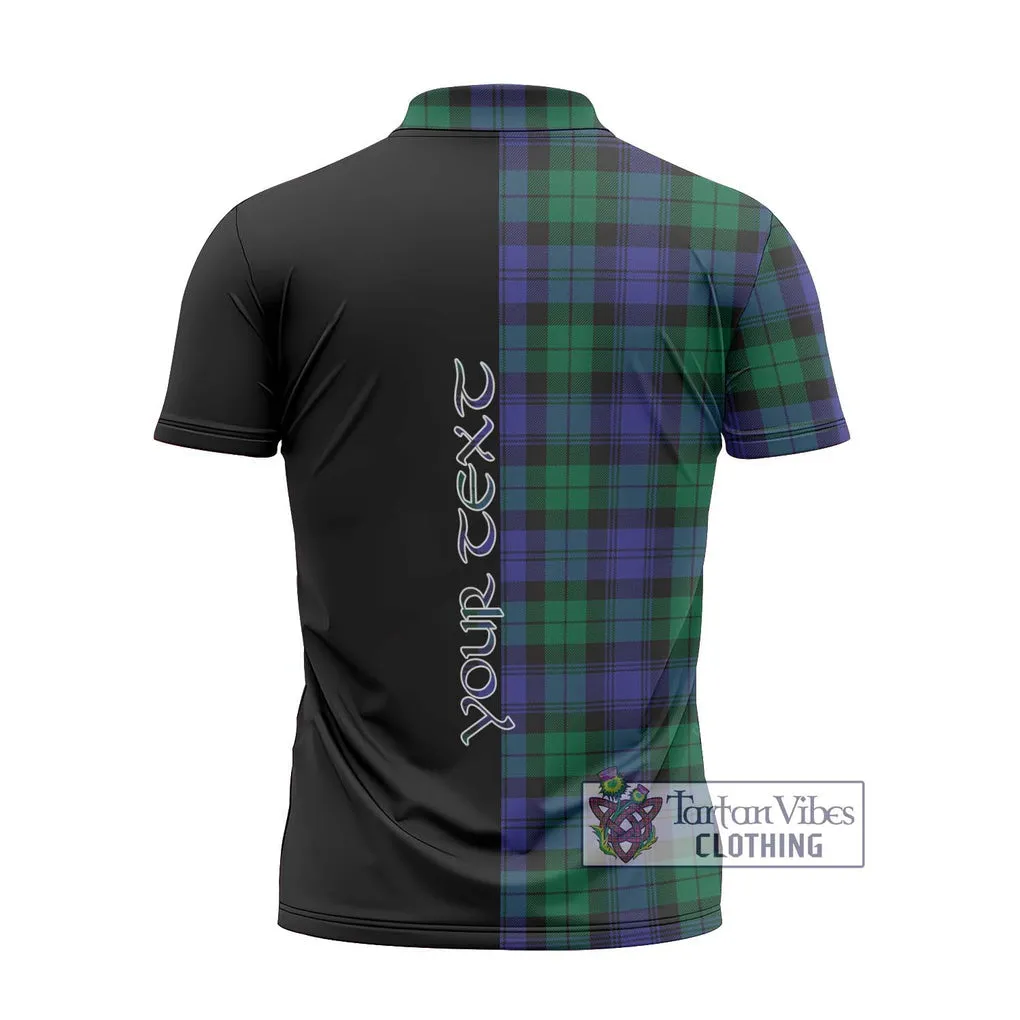 Black Watch Modern Tartan Zipper Polo Shirt with Family Crest and Half Of Me Style