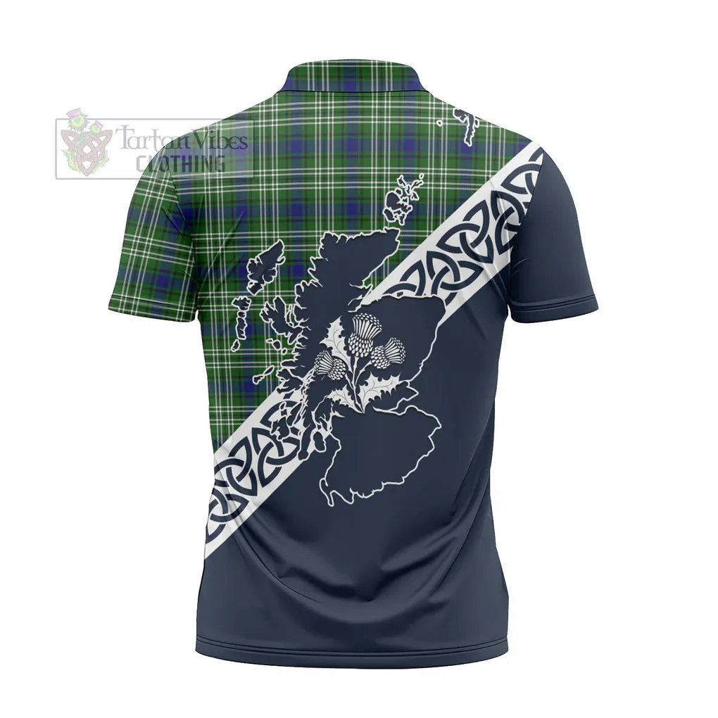 Blackadder Tartan Zipper Polo Shirt Featuring Thistle and Scotland Map