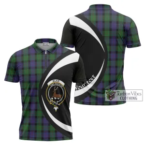 Blair Tartan Zipper Polo Shirt with Family Crest Circle Style