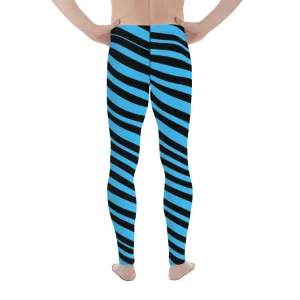 Blue Diagonal Striped Men's Leggings, Modern Diagonally Stripes Designer Premium Meggings-Made in USA/EU/MX