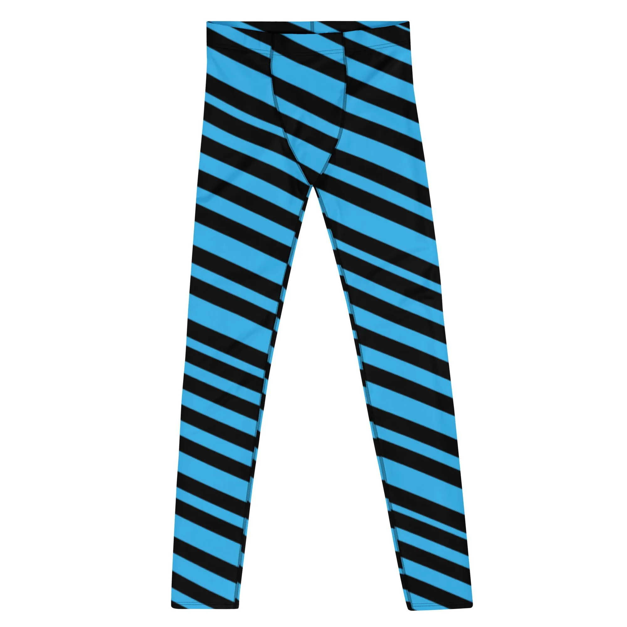 Blue Diagonal Striped Men's Leggings, Modern Diagonally Stripes Designer Premium Meggings-Made in USA/EU/MX