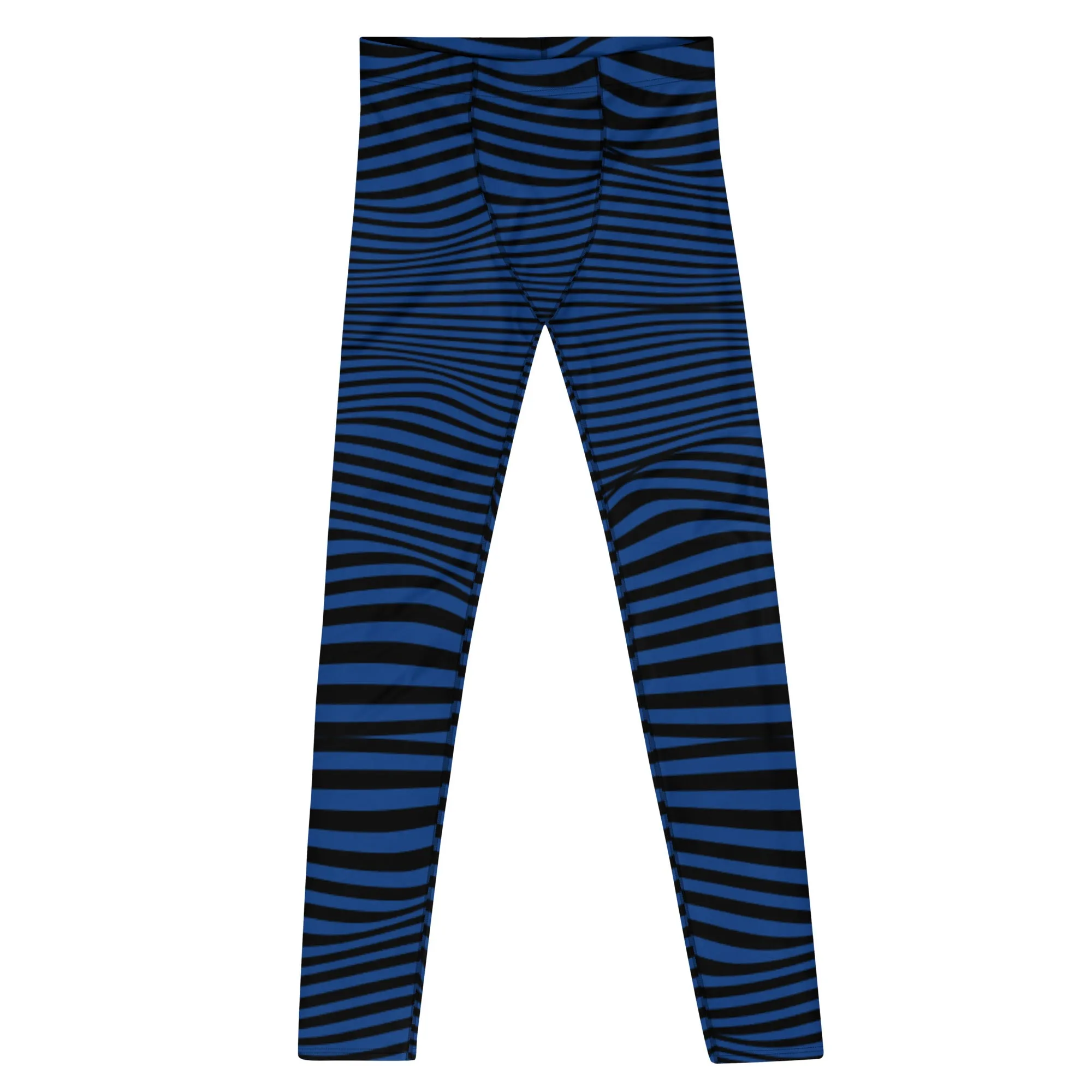 Blue Meshed Men's Leggings, Striped Premium Meggings Compression Running Tights-Made in USA/EU/MX