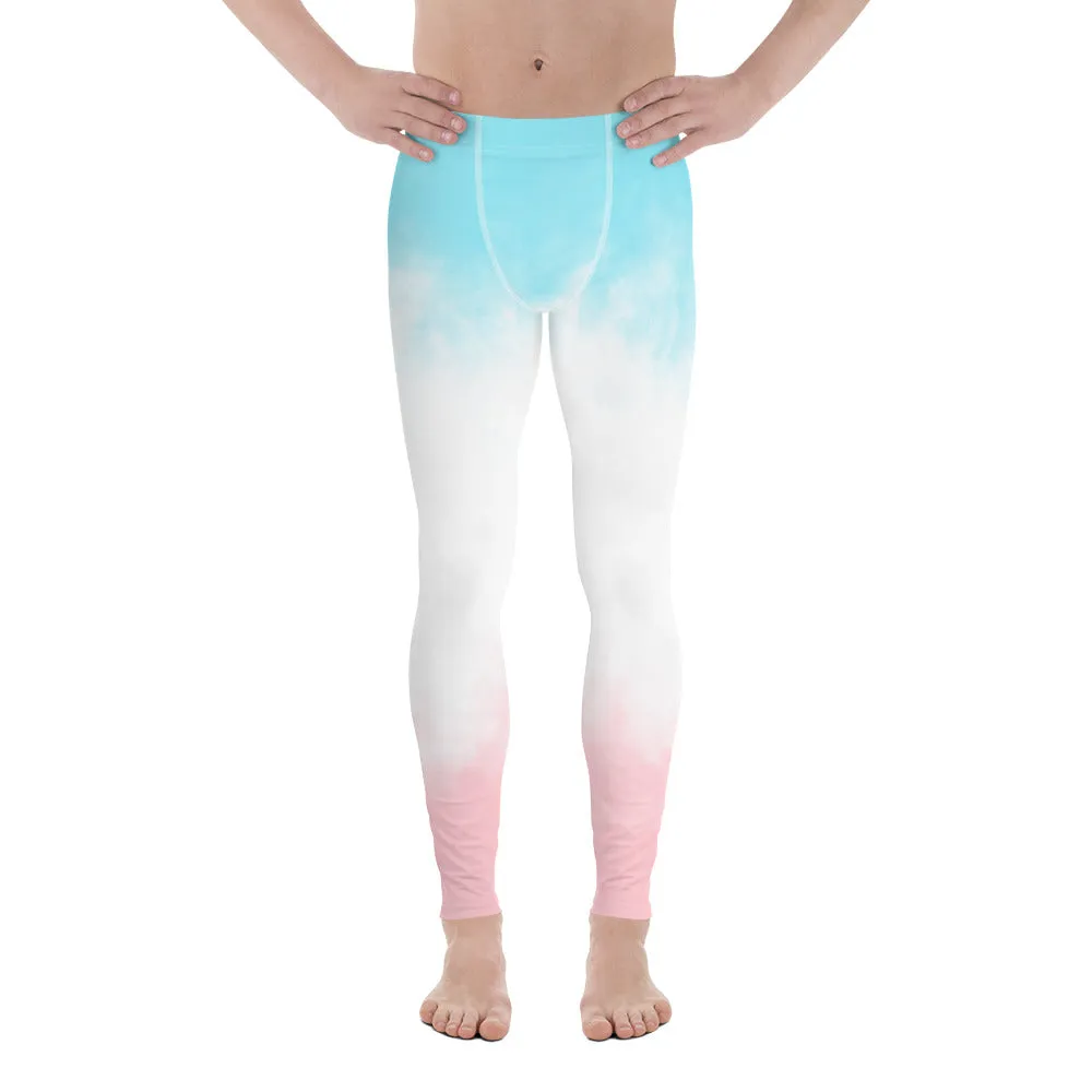 Blue Pink Abstract Men's Leggings, Best Modern Minimalist Premium Meggings Running Tights-Made in USA/EU