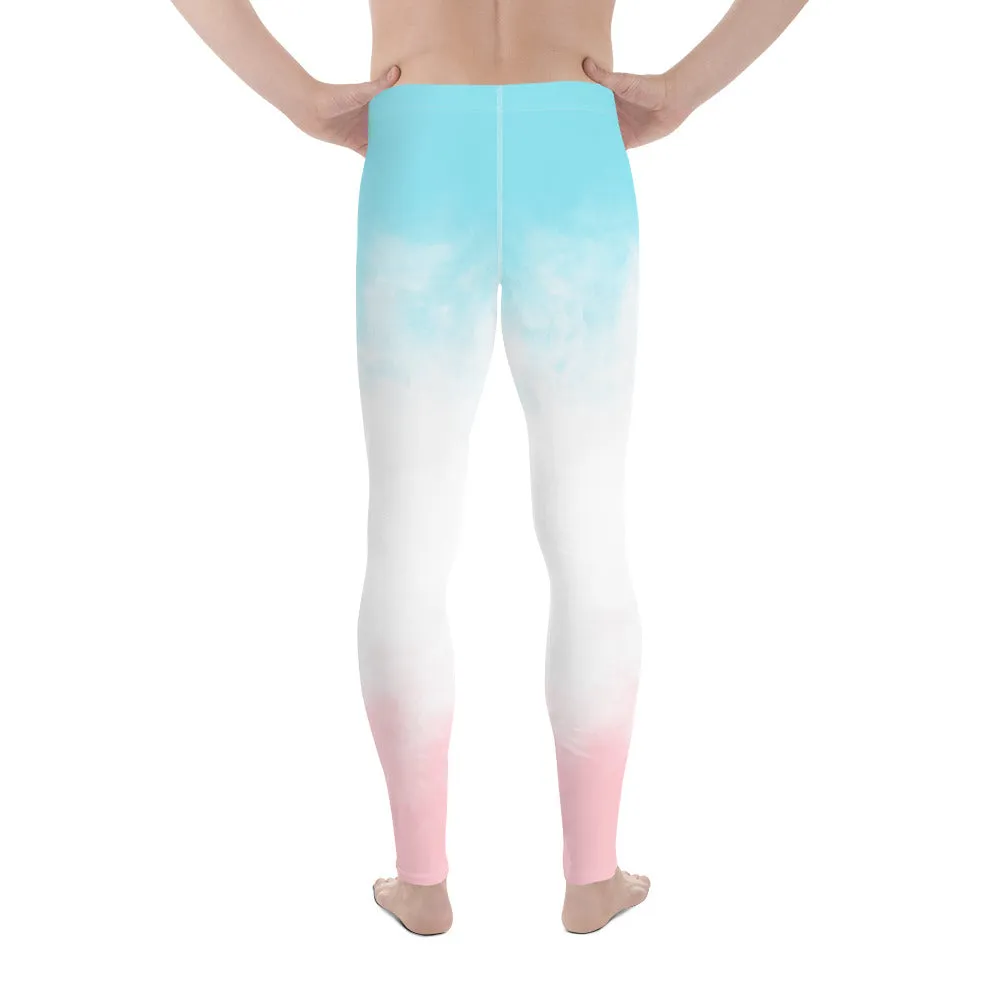 Blue Pink Abstract Men's Leggings, Best Modern Minimalist Premium Meggings Running Tights-Made in USA/EU