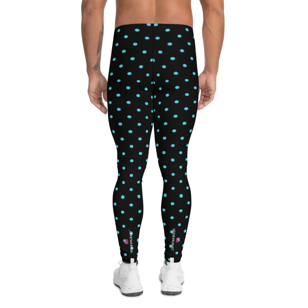 Blue Polka Dots Men's Leggings, Dotted Print Premium Quality Meggings Tights-Made in USA/EU/MX