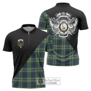 Blyth Tartan Zipper Polo Shirt with Family Crest and Military Logo Style