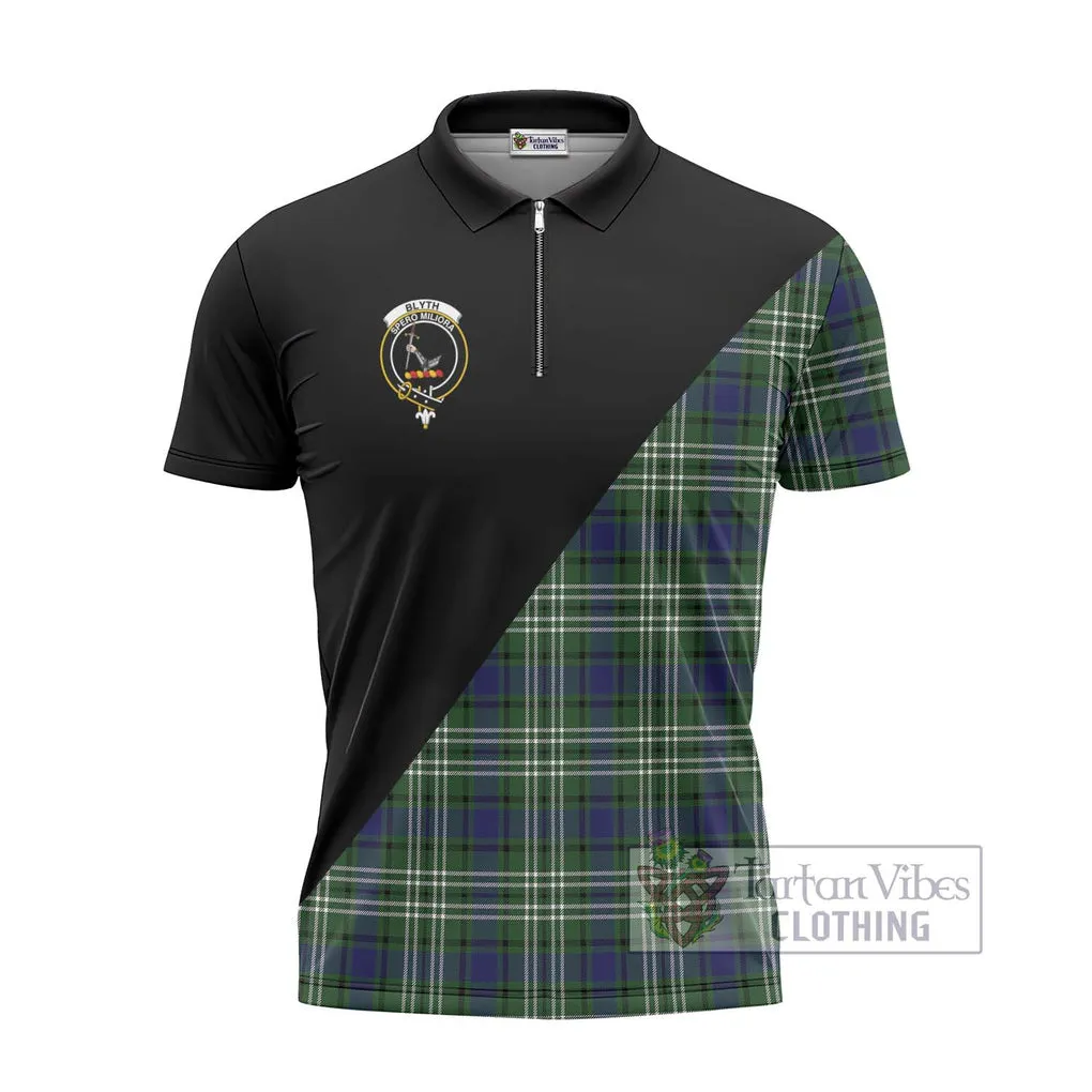 Blyth Tartan Zipper Polo Shirt with Family Crest and Military Logo Style