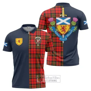 Brodie Modern Tartan Zipper Polo Shirt Alba with Scottish Lion Royal Arm Half Style