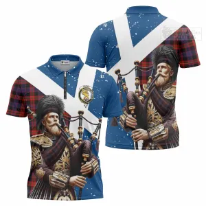 Brown (Broun) Tartan Zipper Polo Shirt with Family Crest Scottish Bagpiper Vibes