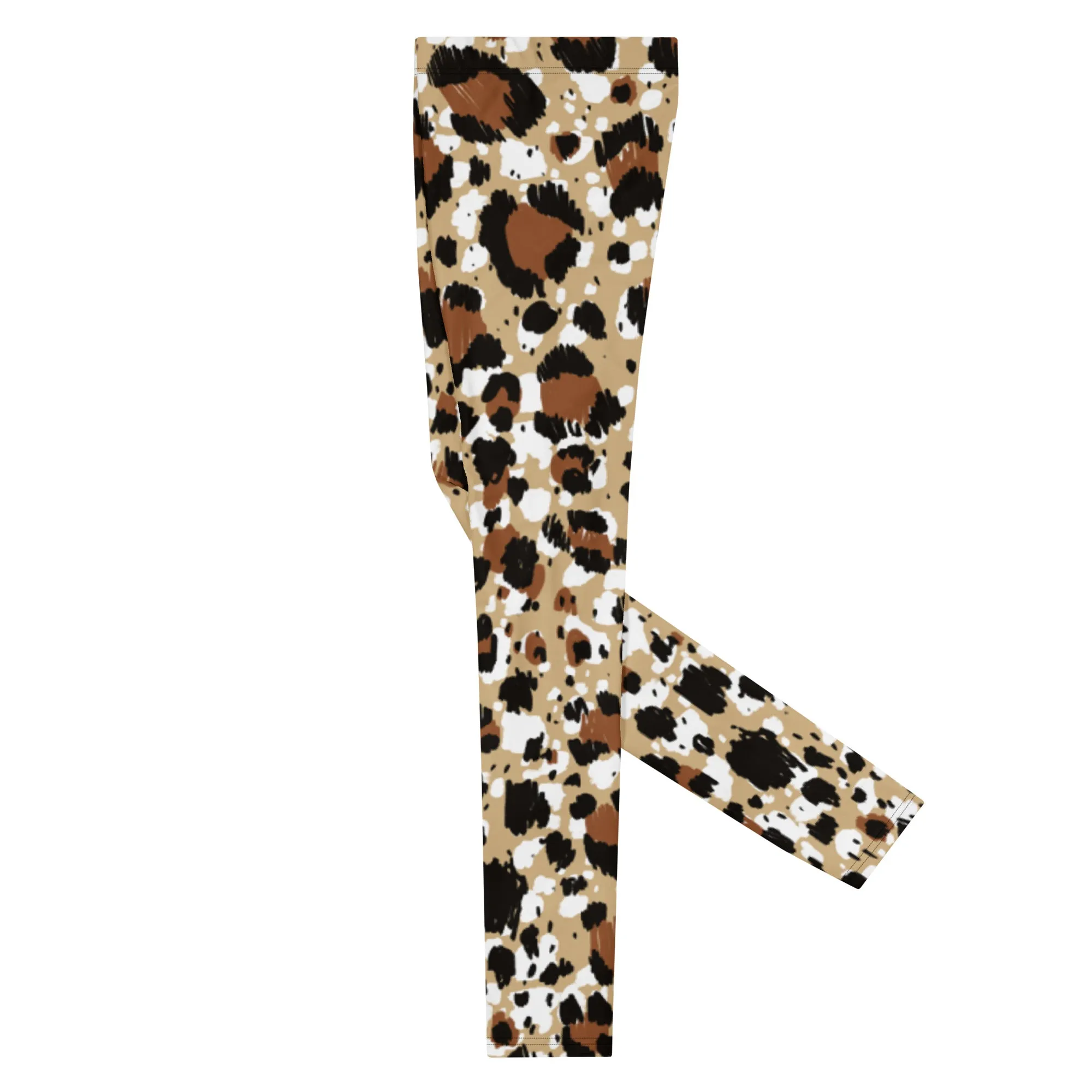 Brown Leopard Print Men's Leggings, Leopard Animal Print Best Premium Running Tights For Men - Made in USA/EU/MX