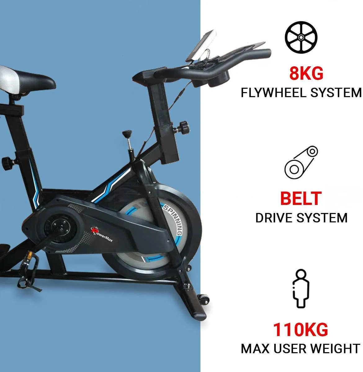 BS-150 Spin Exercise Bike for Home Use [10Kg Flywheel | Max User Weight 110kg | LCD Display | Belt Drive | 3pc Crank | Anti-slip Pedal and Adjustable Seat] 1 Year Manufacturer Warranty