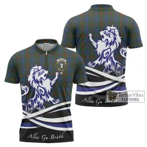 Buchanan Hunting Tartan Zipper Polo Shirt with Alba Gu Brath Regal Lion Emblem