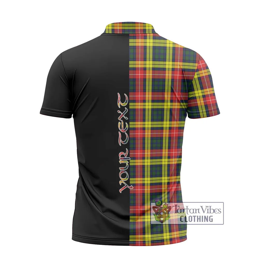 Buchanan Modern Tartan Zipper Polo Shirt with Family Crest and Half Of Me Style