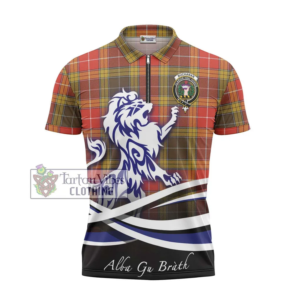 Buchanan Old Set Weathered Tartan Zipper Polo Shirt with Alba Gu Brath Regal Lion Emblem