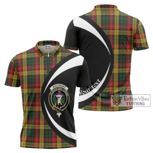 Buchanan Tartan Zipper Polo Shirt with Family Crest Circle Style