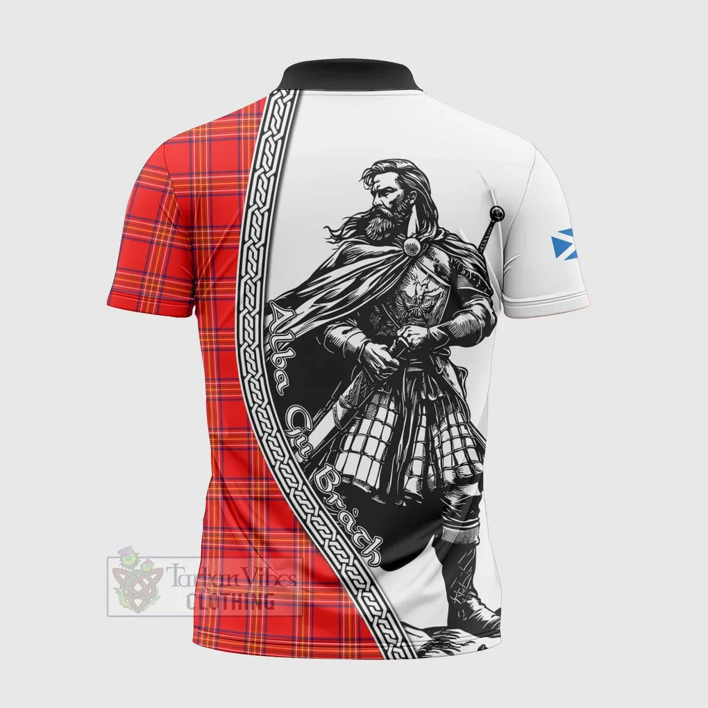 Burnett Tartan Clan Crest Zipper Polo Shirt with Highlander Warrior Celtic Style