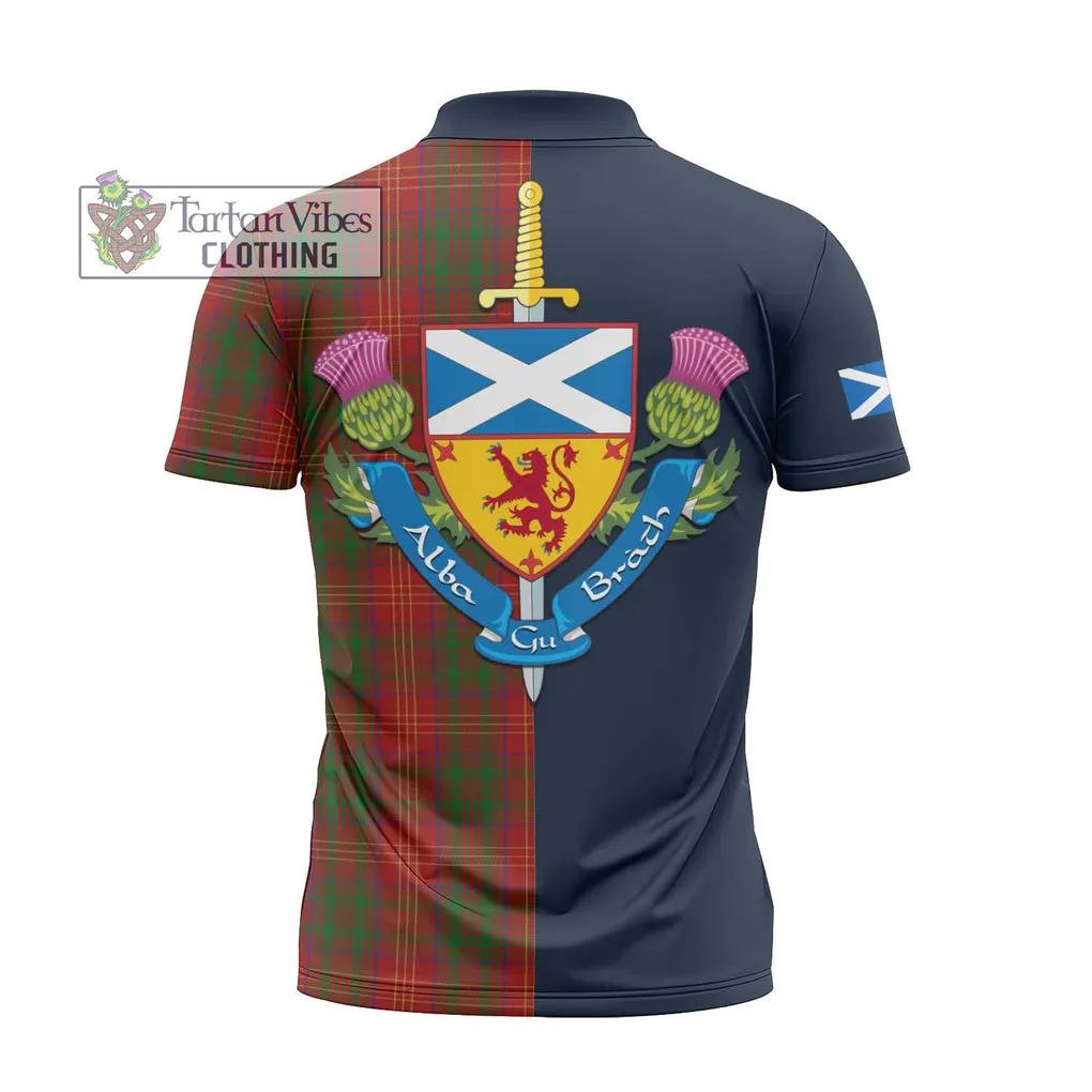 Burns Tartan Zipper Polo Shirt Alba with Scottish Lion Royal Arm Half Style