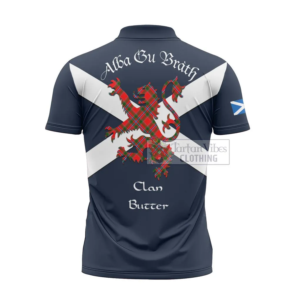 Butter Tartan Lion Rampant Zipper Polo Shirt Proudly Display Your Heritage with Alba Gu Brath and Clan Name