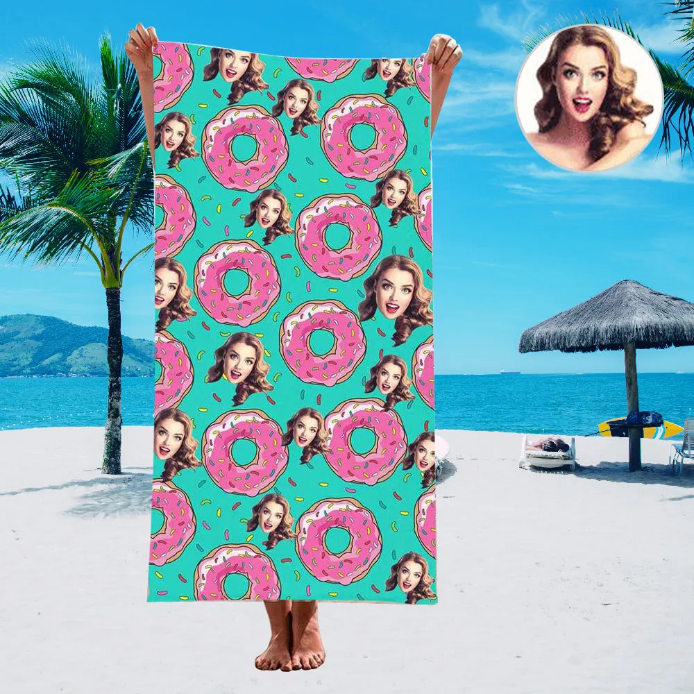 Custom Face Beach Towel  Donut