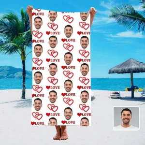 Custom  Face Beach Towel-Heart Love