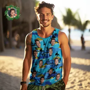 Custom Face Tank Tops Men's Sleeveless Shirt Large Leaves