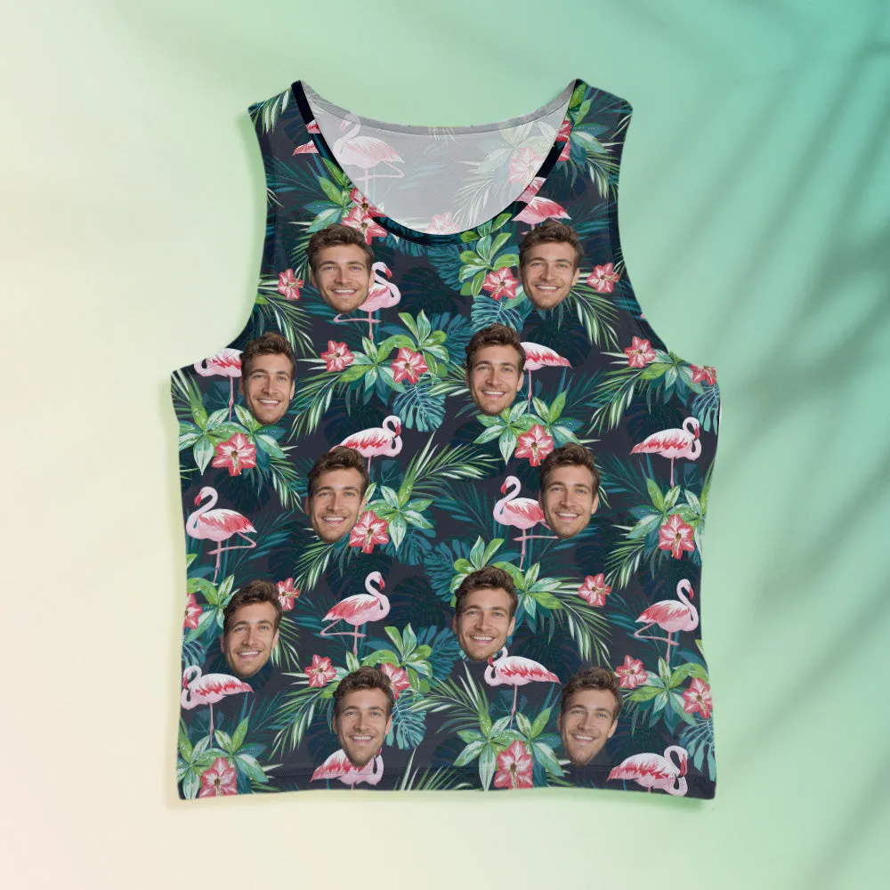 Custom Face Tank Tops Men's Sleeveless Shirt Leaves & Flamingo