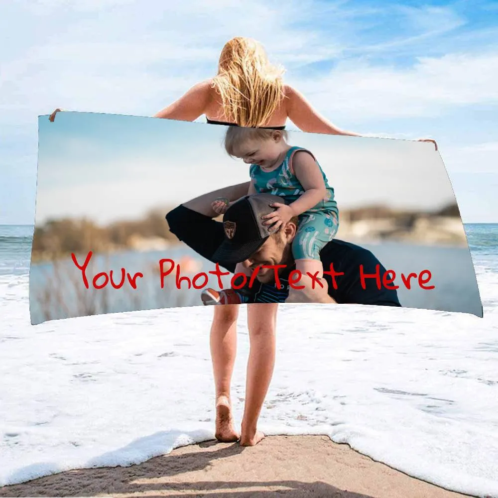 Custom Photo Name Beach Towel Customized Text Name Design Gift Pool Swim Travel