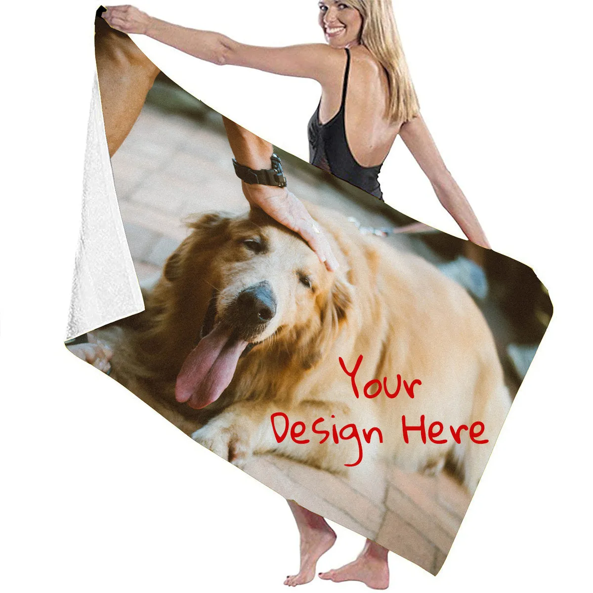 Custom Photo Name Beach Towel Customized Text Name Design Gift Pool Swim Travel