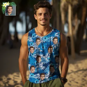 Custom Thick Face Tank Tops Men's Sleeveless Shirt All Over Print Blue