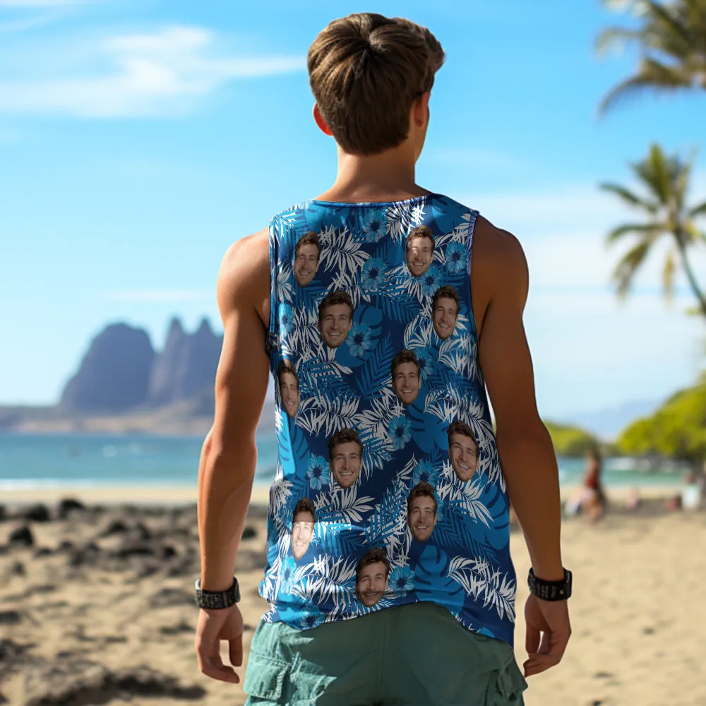 Custom Thick Face Tank Tops Men's Sleeveless Shirt All Over Print Blue