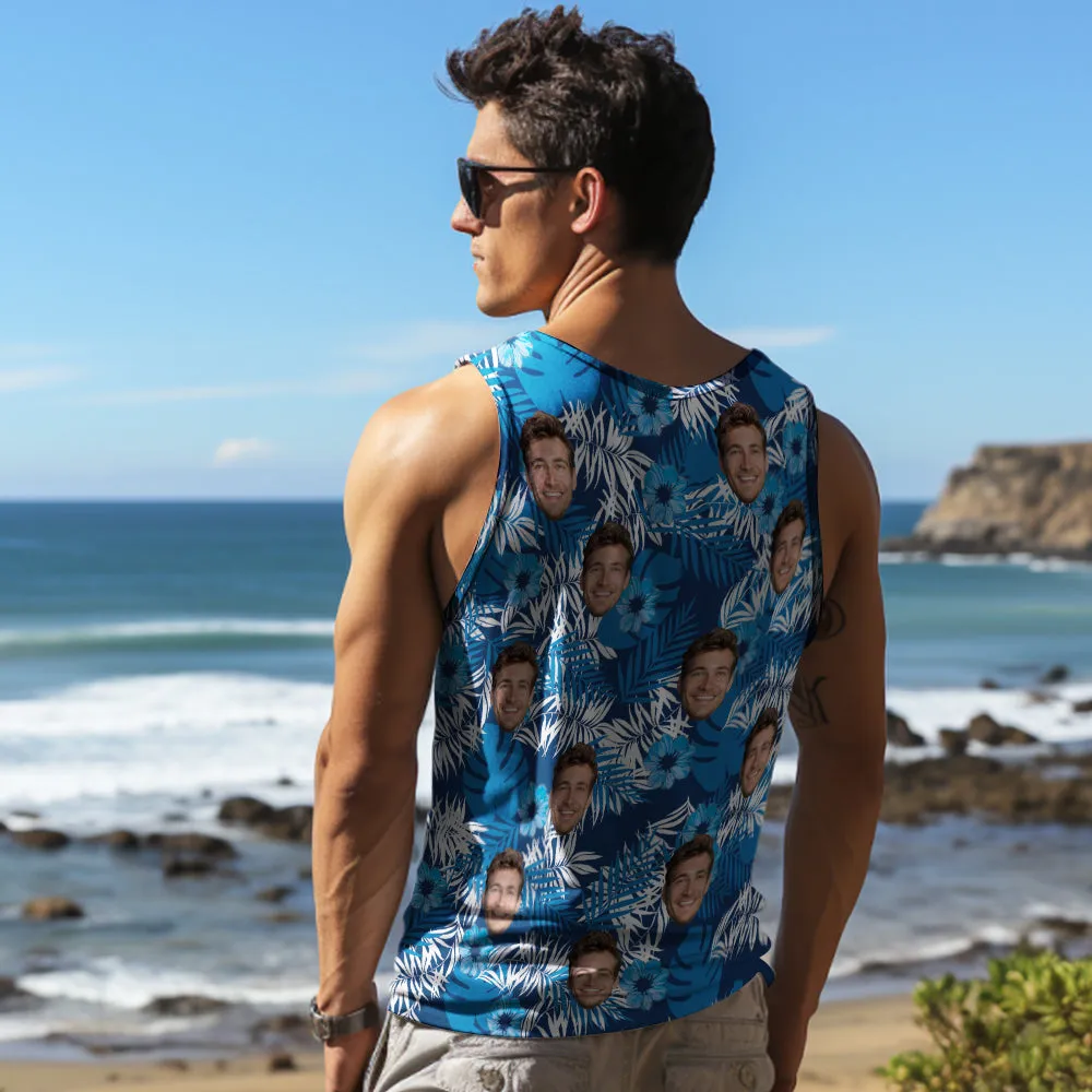 Custom Thick Face Tank Tops Men's Sleeveless Shirt All Over Print Blue