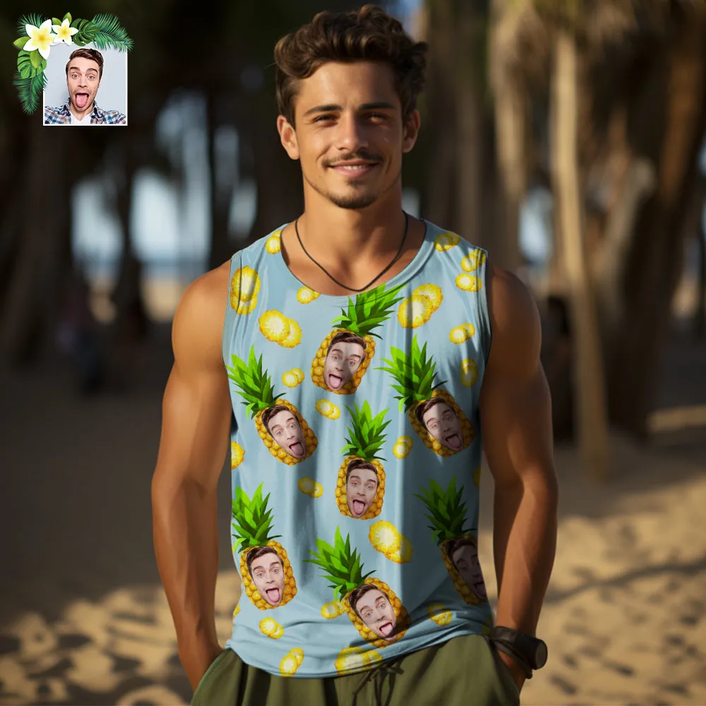 Custom Thick Face Tank Tops Men's Sleeveless Shirt Big Pineapple