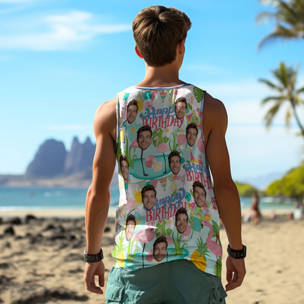 Custom Thick Face Tank Tops Men's Sleeveless Shirt Happy Birthday